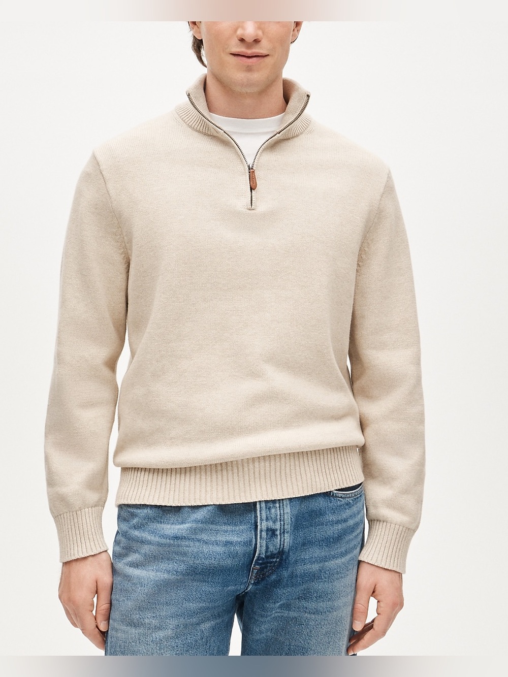 NWT J. Crew Men’s Heritage Cotton Quarter-zip Sweater Sz L Beige Casual Preppy